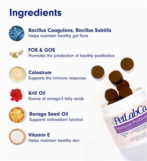 Infographic illustrating the key ingredients and their benefits in PetLab Co. Itch Relief Pro Chews.