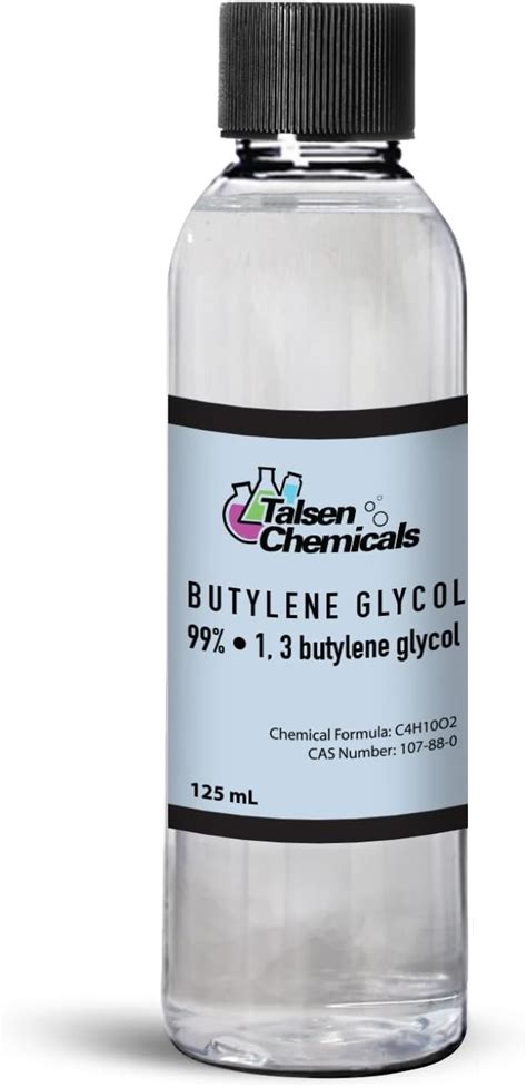 A diagram illustrating the molecular structure and function of Butylene Glycol as a humectant and penetration enhancer in skincare.
