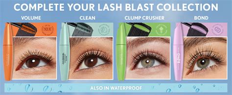 Visual comparison of the different colored Covergirl LashBlast mascara tubes and their purported benefits