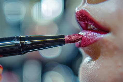 Close-up of a MAC lipstick bullet being applied to lips