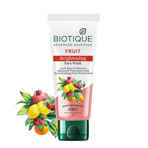 Collage of Biotique brightening creams with fruit-based ingredients.