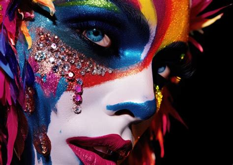 Illustration of a ballet dancer's face with exaggerated stage makeup to show how it stands out under stage lights.
