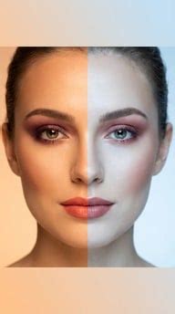 A comparison image showing a makeup look under regular lighting versus HD lighting.