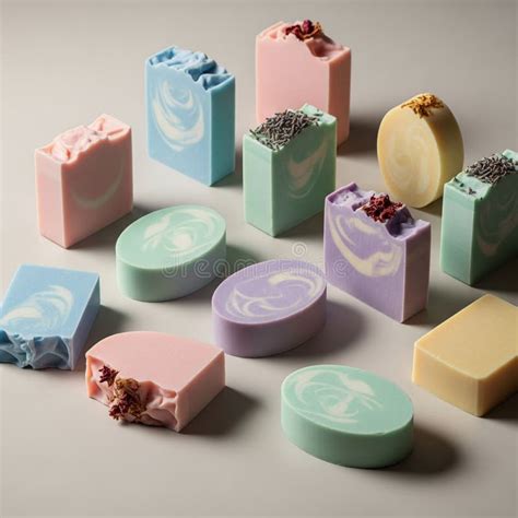 A selection of aesthetically pleasing facial cleansing bars, some resembling decorative items.