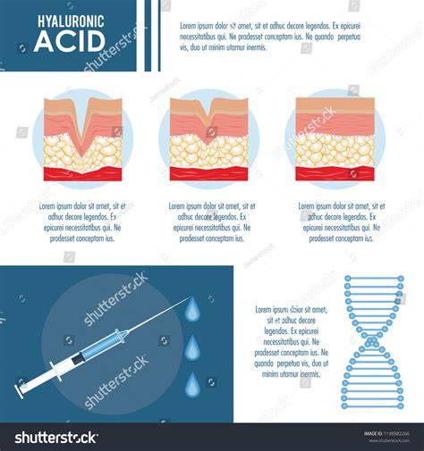 Infographic illustrating the structure of hyaluronic acid and its role in lip plumping.
