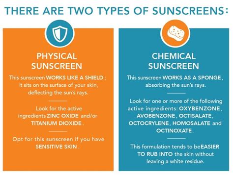 Infographic explaining the difference between physical and chemical sunscreen filters.