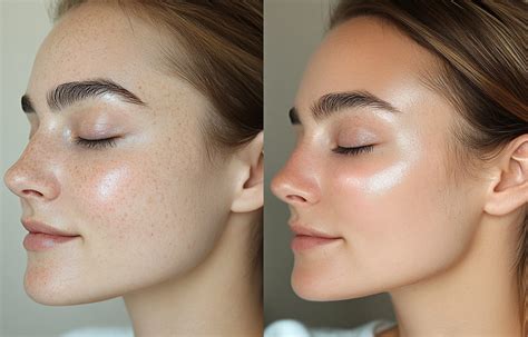 Before and after images showcasing the smoothing and brightening effects of dermaplaning on skin texture and tone.