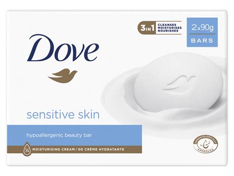 Comparison chart highlighting key ingredients and benefits of Dove Sensitive Skin Beauty Bar versus a generic goat milk soap.