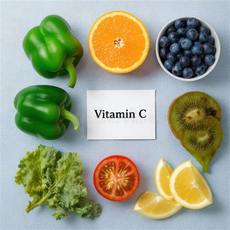 A colorful assortment of fruits and vegetables rich in Vitamin C.