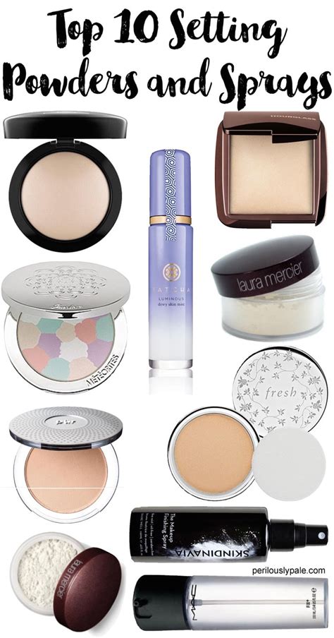 Collage of different setting sprays and powders