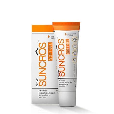 Close-up of Suncros Soft SPF 50+ PA+++ Matte Finish Gel showing its texture and matte finish on skin
