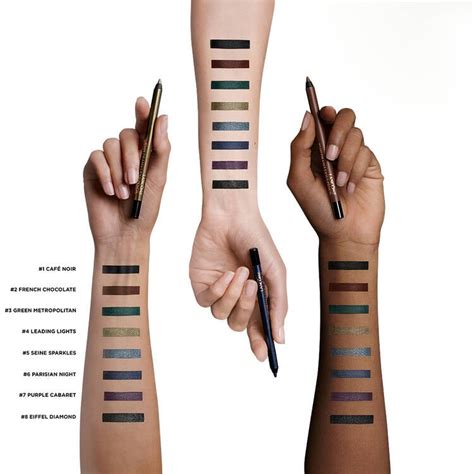 Close-up swatch of Lancôme Drama Liqui-Pencil in Noir Intense and Make Up For Ever Aqua XL Eye Pencil in Matte Black on skin