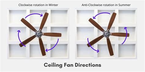 Diagram showing ceiling fan rotation direction for summer and winter