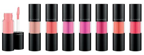 A collection of MAC Versicolour Lip Stain tubes in various shades, showcasing their glossy finish.