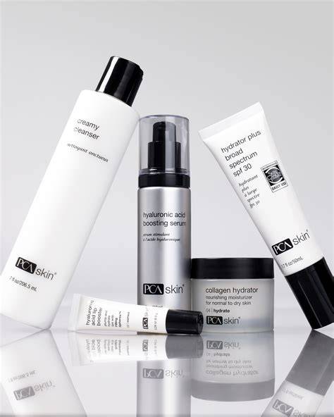 Collage of PCA Skin product packaging and textures