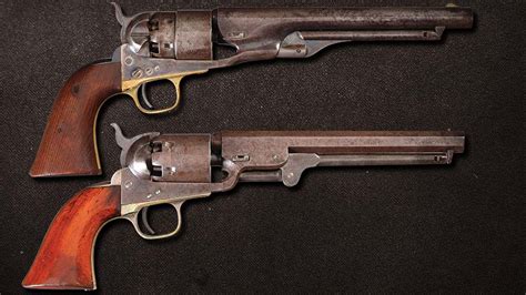 Comparison image of Colt 1851 Navy and Colt 1860 Army revolvers