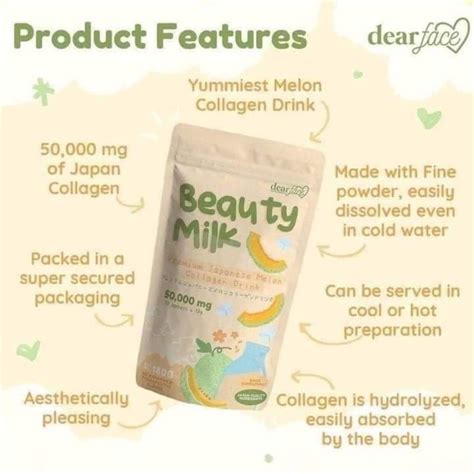 Infographic detailing the benefits of each key ingredient in Beauty Milk Premium Japanese Melon Collagen Drink.