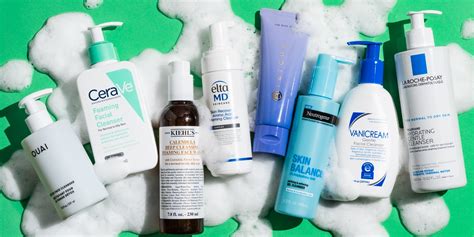 Collage of gentle facial cleansers recommended for isotretinoin users