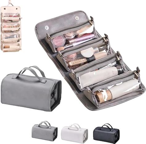 A variety of makeup bags with different compartments and designs