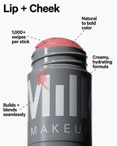 Diagram illustrating the correct method for opening the Milk Makeup Lip + Cheek stick, emphasizing twisting the protective disk off.