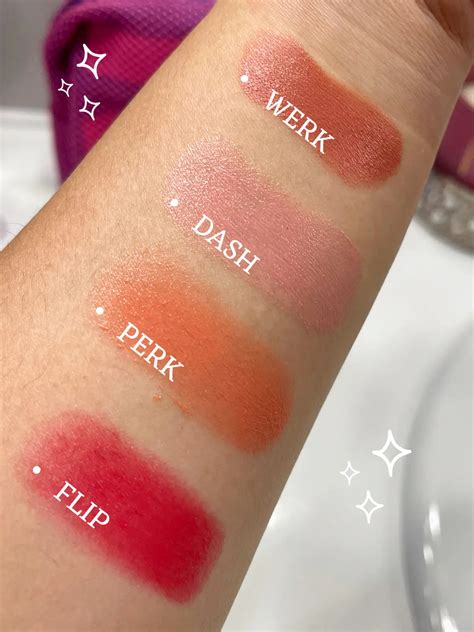Collage of user-submitted photos showing different shades of the Milk Makeup Lip + Cheek, some with swatch comparisons.