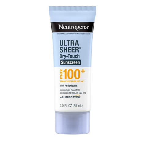 Squeezable tube packaging of Neutrogena Ultra Sheer Dry-Touch Sunblock