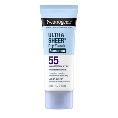 Close-up of Neutrogena Ultra Sheer Dry-Touch Sunblock being applied to skin, showing a sheer finish