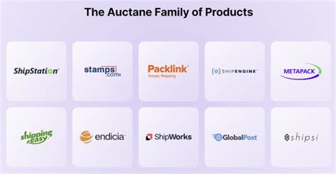 Flowchart showing how different Auctane brands cater to specific shipping needs (e.g., international, European, high volume).