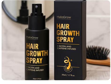 A bottle of air-thickening hair spray with natural ingredients displayed.