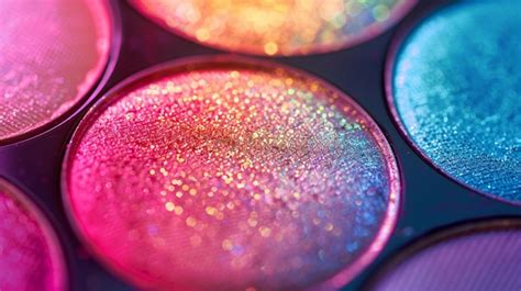 A close-up of biodegradable glitter eyeshadow in various shimmering shades.