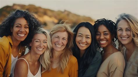 A diverse group of women of various ages and ethnicities smiling and showing off their healthy skin.