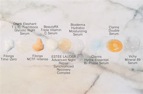 A visual comparison of serum textures: watery, gel-like, and sticky.
