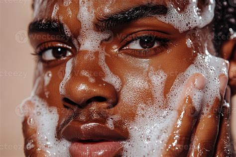 Illustration of a person washing their face with gentle foam