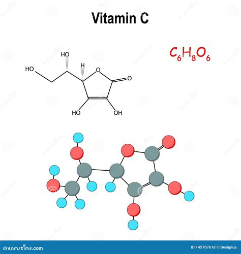 Illustration showing the molecular structure of Vitamin C and its role as an antioxidant in skincare.